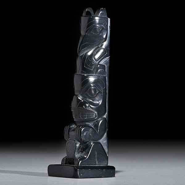 Appraisal: Reg Davidson Haida Argillite Totem Pole two figure totem of