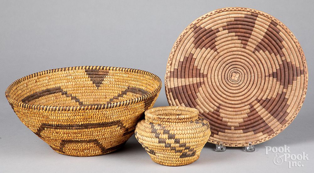 Appraisal: Three Papago Indian coiled baskets Three Papago Indian coiled baskets