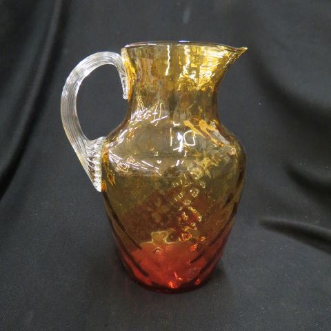 Appraisal: Amberine Art Glass Pitcher diamond quilted circa Mt Washington or