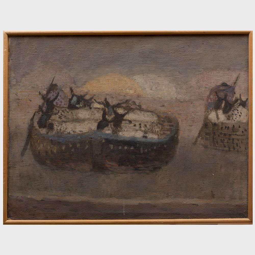 Appraisal: Zoran Music - Ferry Boats Oil on canvas unsigned with