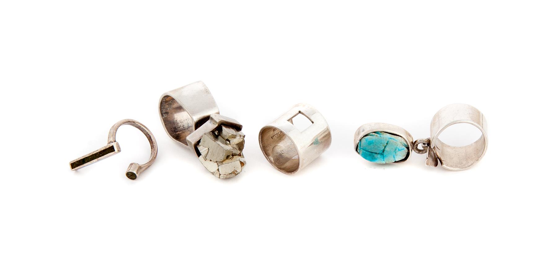 Appraisal: FOUR STERLING SILVER RINGS MARY ANN SCHERR American st century