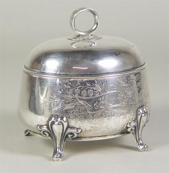 Appraisal: Silver Dresser Box Oval form with foliate engraving with initials