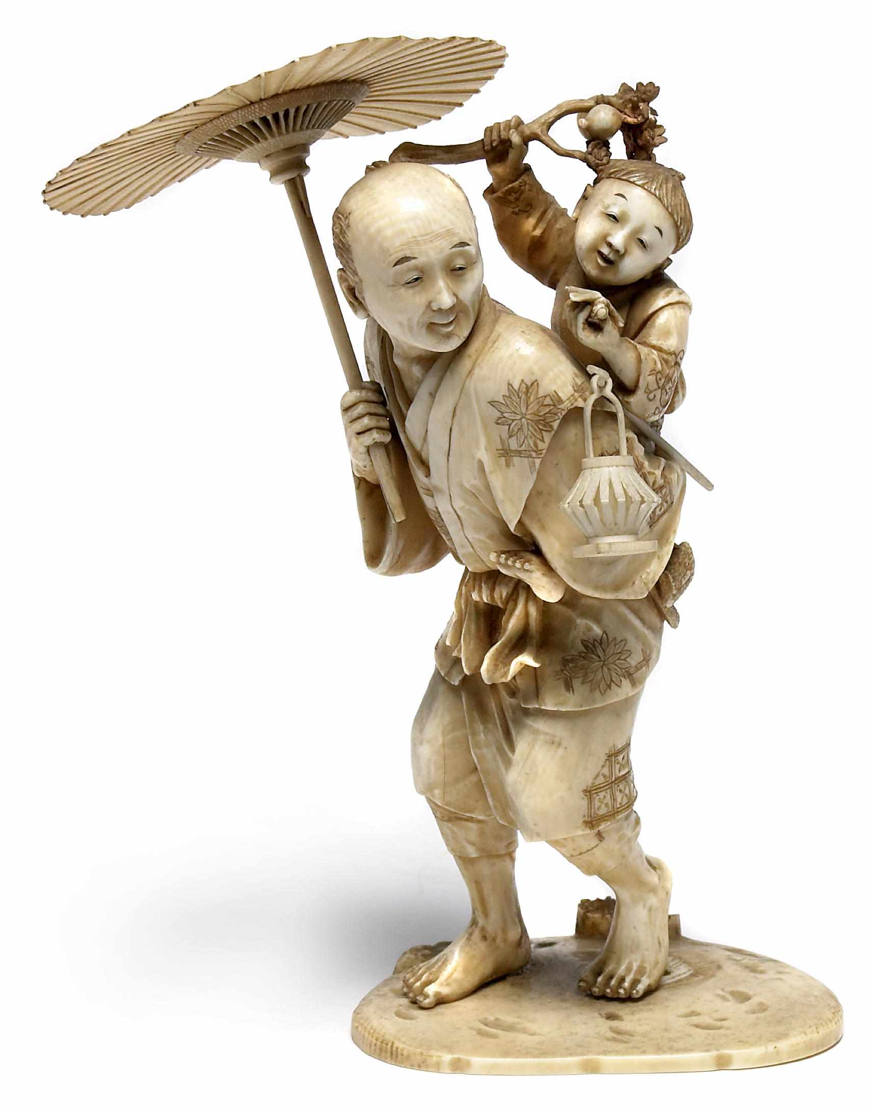 Appraisal: A Japanese ivory okimono Meiji PeriodDepicting a man with a