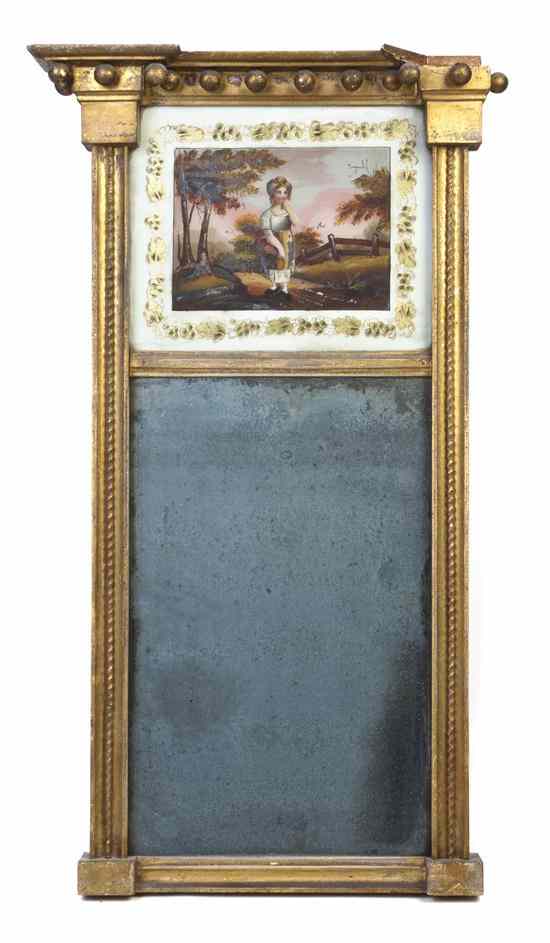 Appraisal: An American Federal Style Tabernacle Mirror having a shaped giltwood