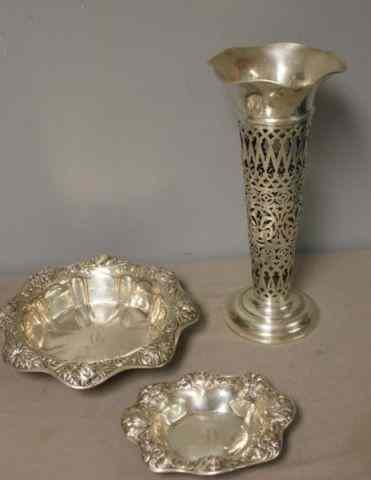 Appraisal: STERLING Large Vase and Gorham Bowls Includes a large vase