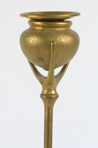 Appraisal: TIFFANY GILT BRONZE CANDLE STICK on round pedestal base The