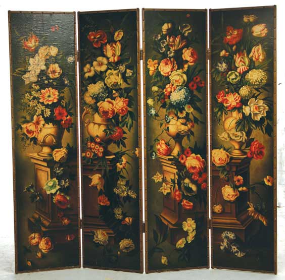 Appraisal: FOUR PANEL LACQUERED SCREEN Unusual four-panel screen each panel lacquered