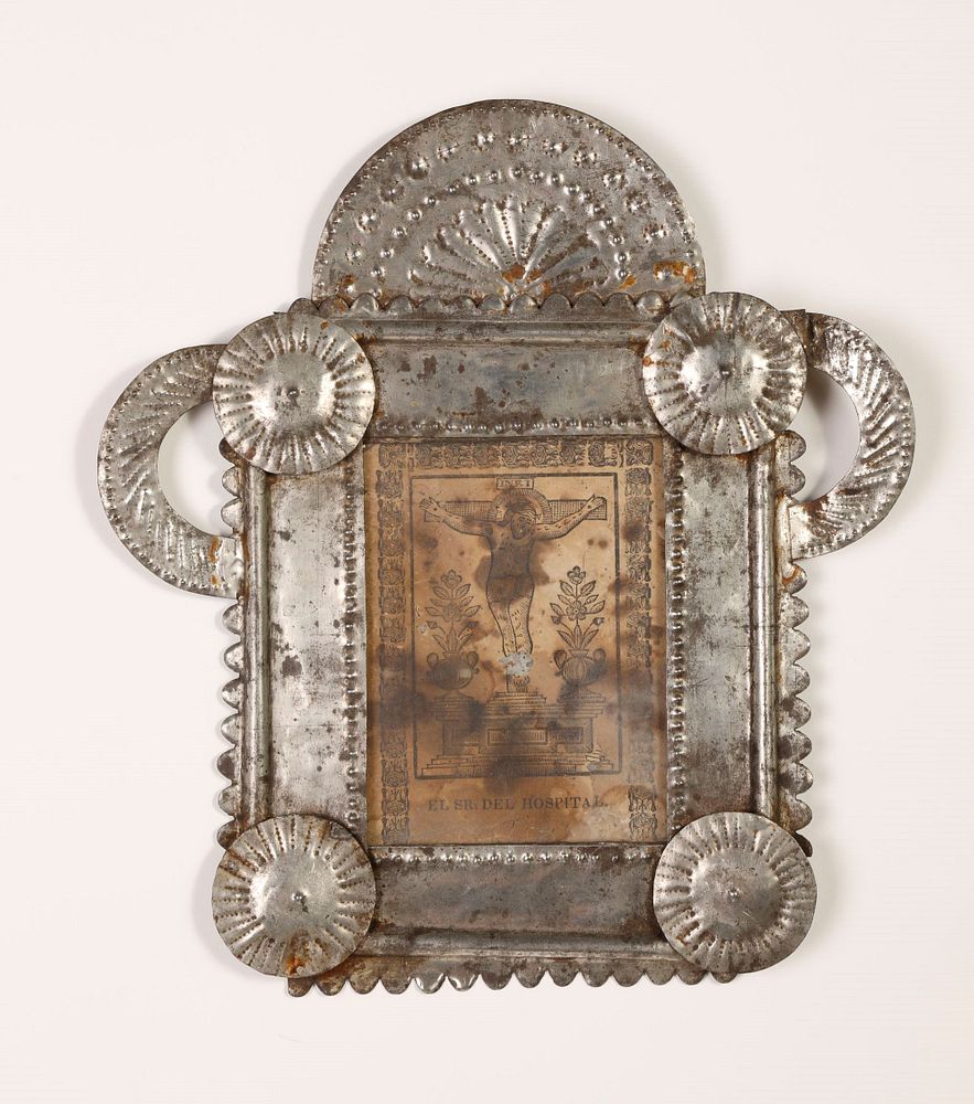 Appraisal: Tin Frame with Devotional Print ca - Attributed to Santa