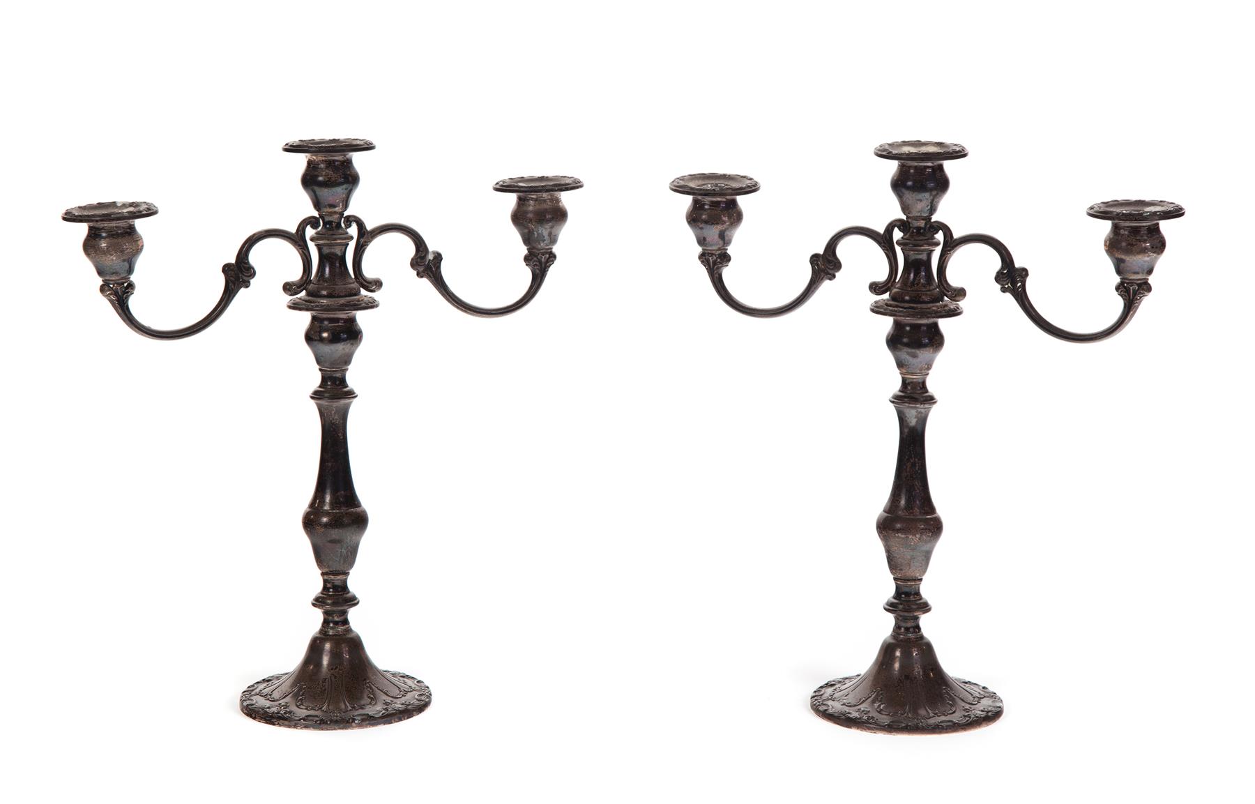 Appraisal: PAIR OF GORHAM WEIGHTED STERLING THREE-BRANCH CANDELABRA American mid th