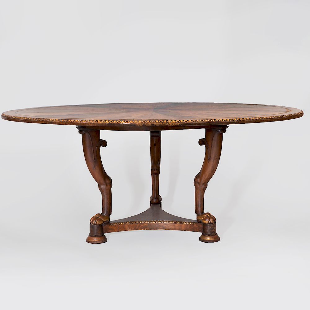 Appraisal: Victorian Brass-Inlaid Mahogany Breakfast Table x in diam Florian Papp