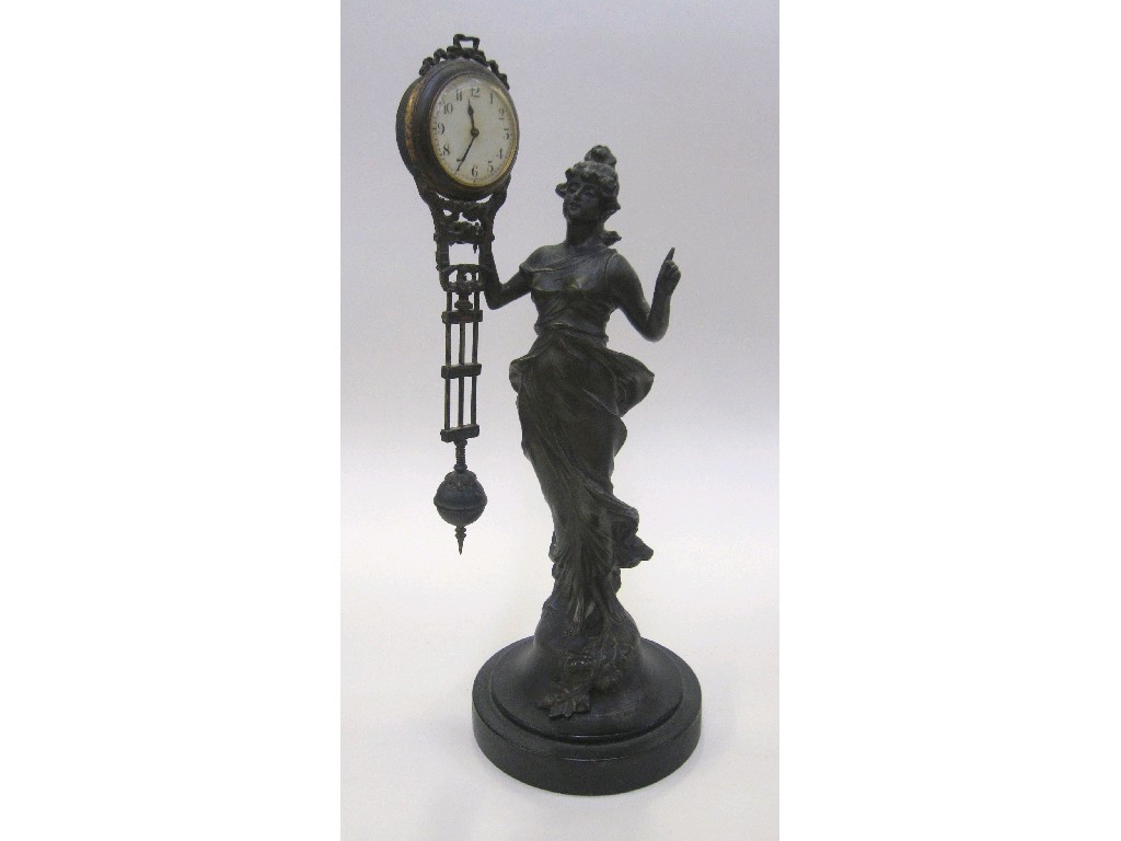 Appraisal: Spelter figural clock indistinctly signed