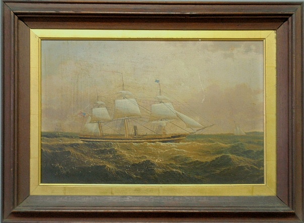 Appraisal: - Oil on board painting of a steamship under sail