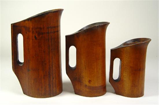 Appraisal: Three Graduated Wooden Measures Circa Discoloration and minor chips Tallest