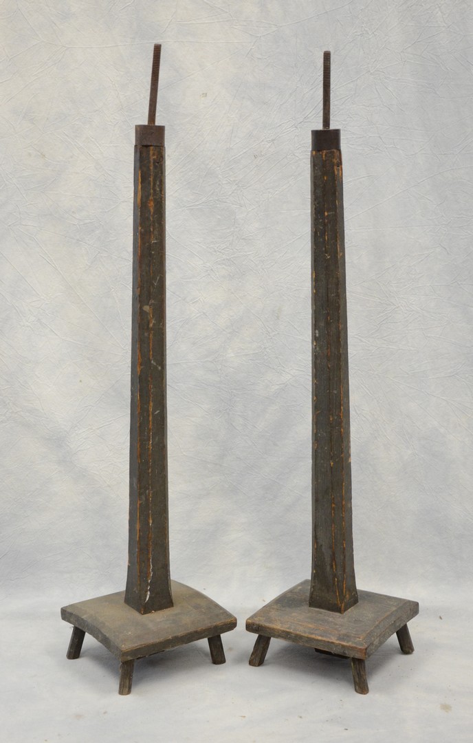 Appraisal: Pair of whimsical th Century wood iron supports originally used