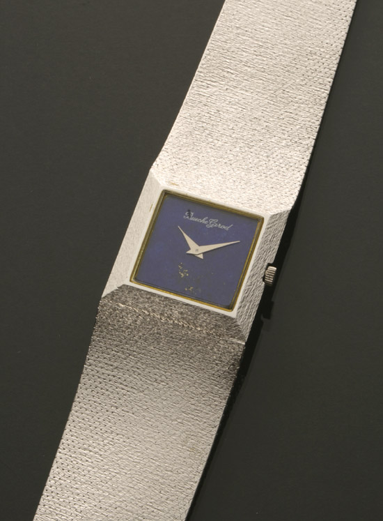 Appraisal: Gentleman's -Karat White-Gold and Lapis Lazuli Manual-Wind Dress Wristwatch Bueche