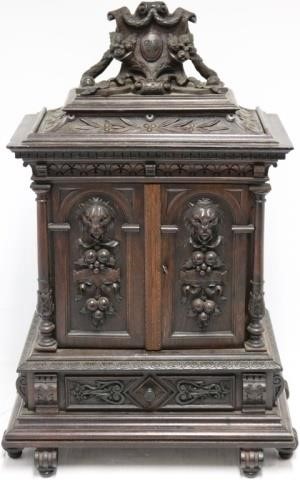 Appraisal: TH C CONTINENTAL CARVED VALUABLES CABINET CARVED CREST WITH CORNUCOPIA