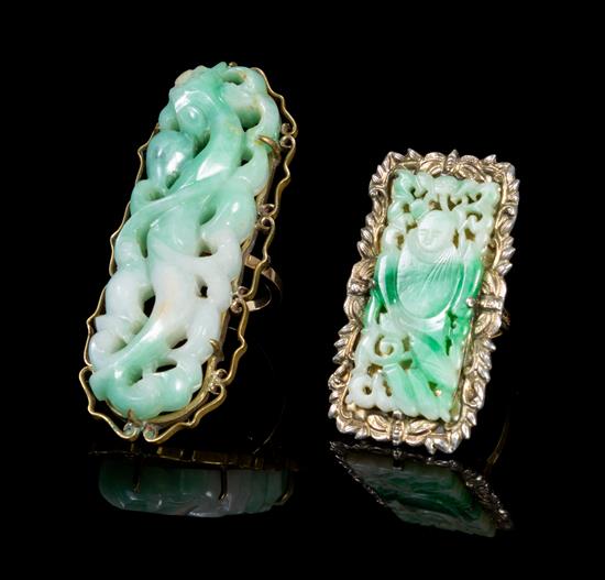 Appraisal: Sale Lot Two Apple Green and White Jadeite Mounted Rings