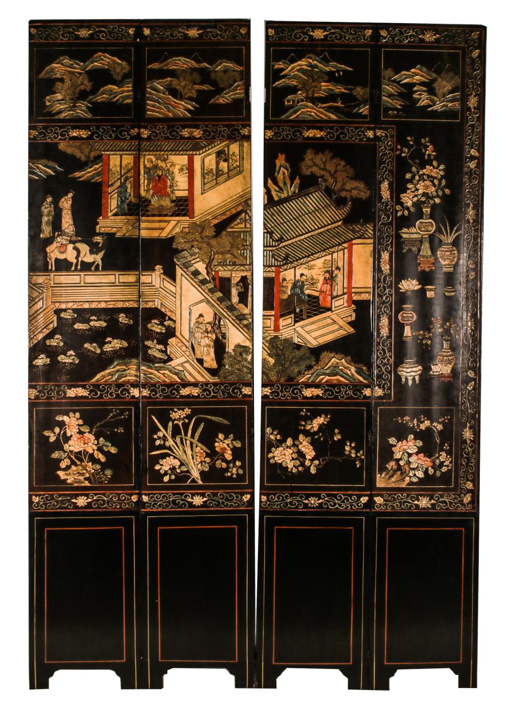 Appraisal: CHINESE COROMANDEL SCREENcomprising four panels Condition incomplete part of a