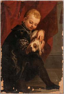 Appraisal: Italian School th Century Style Child Holding a Dog Italian