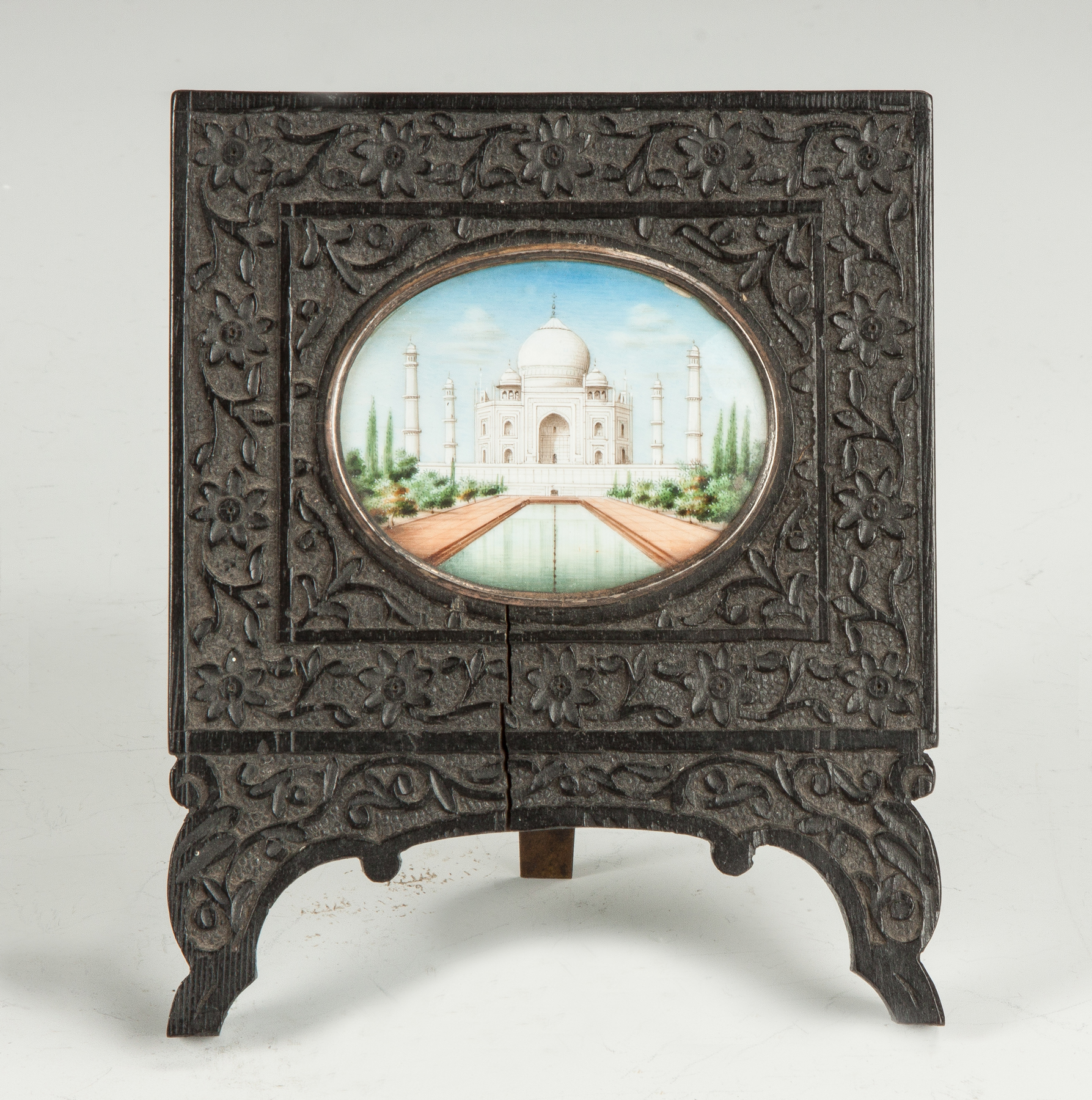 Appraisal: Carved Hardwood Stand with Miniature of the Taj Mahal th