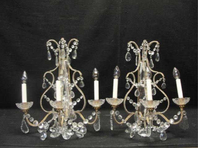 Appraisal: Pair of Mirrored Back and Beaded Sconces From a Long