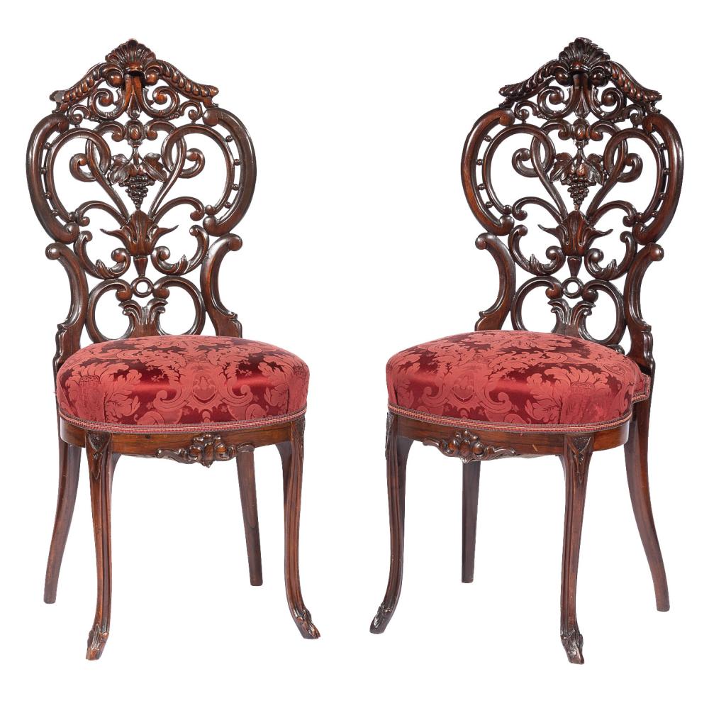 Appraisal: Pair of American Rococo Carved and Laminated Rosewood Slipper Chairs