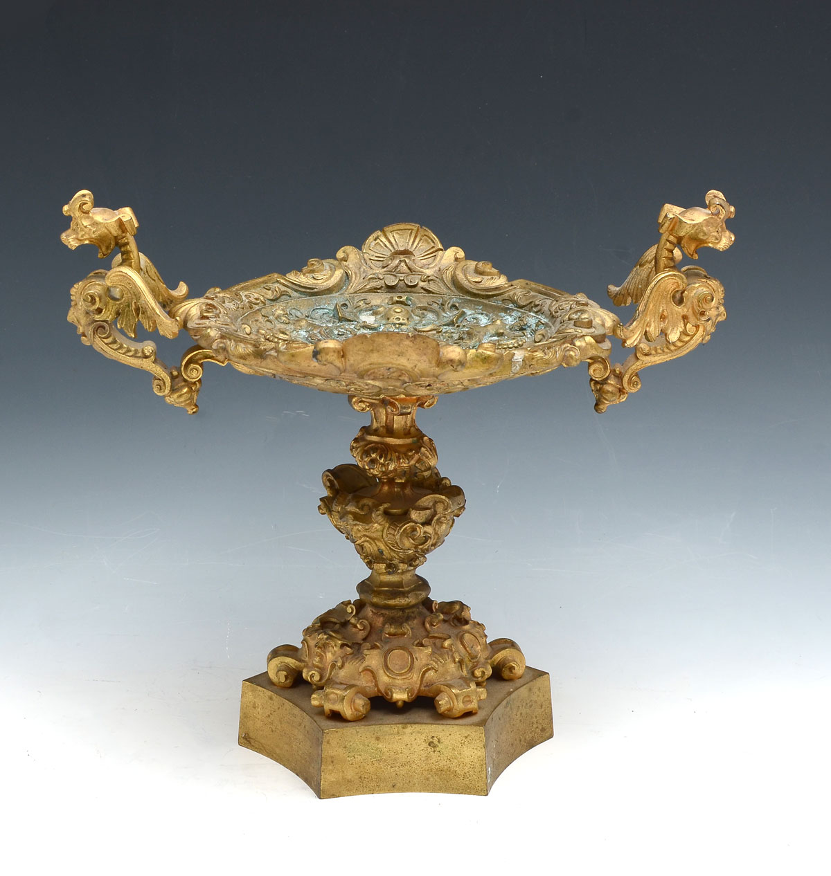 Appraisal: GILT BRONZE FIGURAL TAZZA Ornate Gilt Bronze Tazza having an