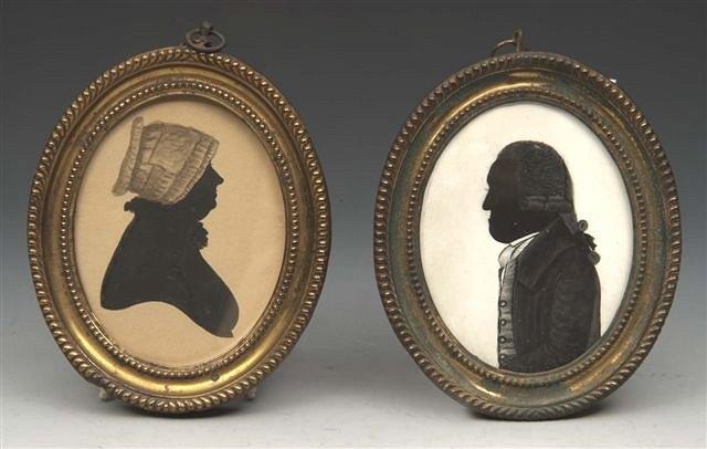 Appraisal: AN OVAL SILHOUETTE MINIATURE PORTRAIT of Mister Gardiner and companion