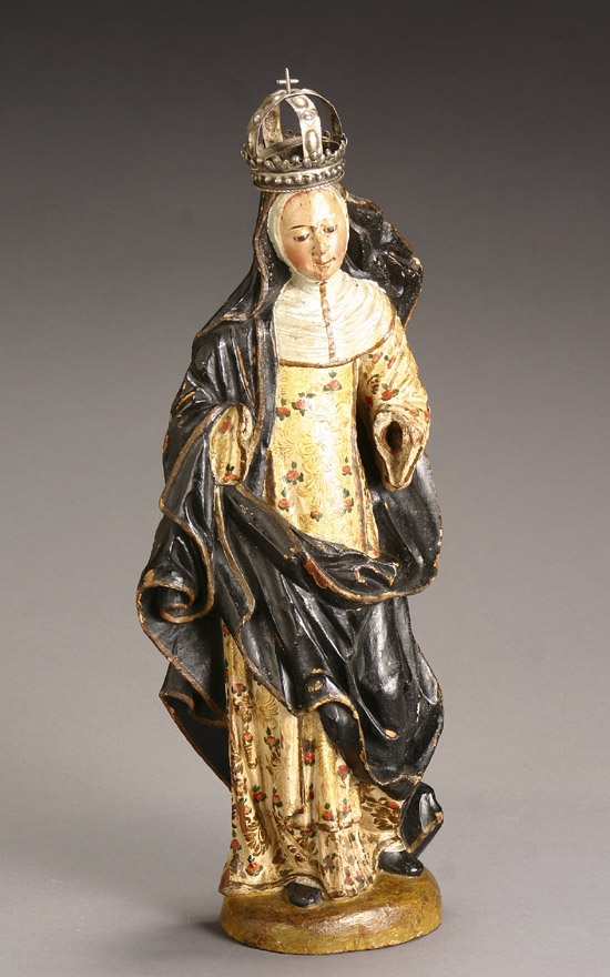 Appraisal: Peruvian Decorated Wood Figure of a Crowned Saint th Century