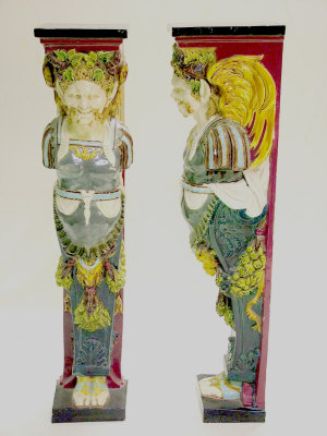 Appraisal: Pair of continental majolica figural columns moulded in polychrome as