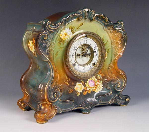 Appraisal: ROYAL BONN LA CANTAL PORCELAIN MANTLE CLOCK Open escapement on