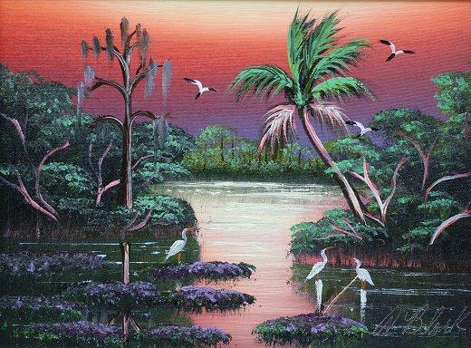 Appraisal: BLACK Al American th century Florida Highwaymen backwaters scene with