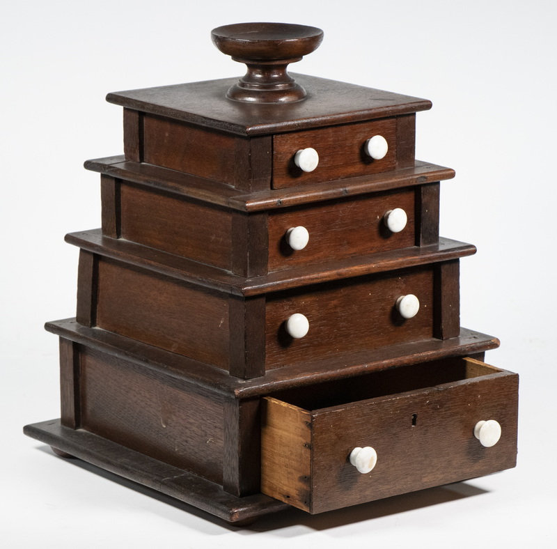 Appraisal: FOUR-TIER SEWING BOX th c Walnut Four-Tier Sewing Box with