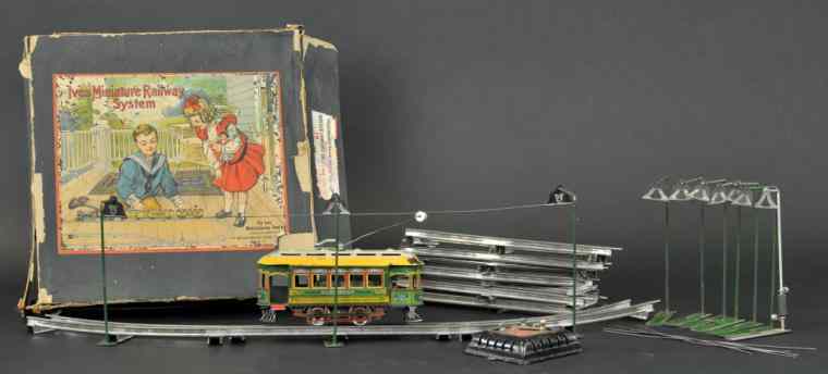 Appraisal: BOXED IVES MINIATURE RAILWAY c includes suburban No electric trolley