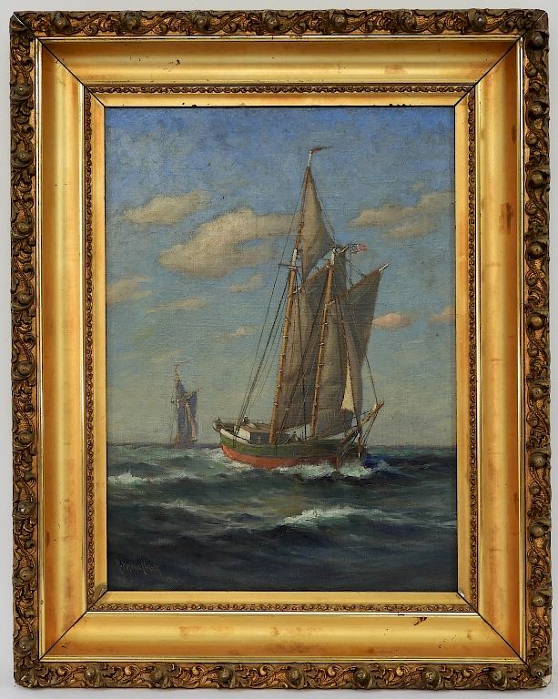 Appraisal: C Myron Clark O C Maritime Seascape Painting C Myron