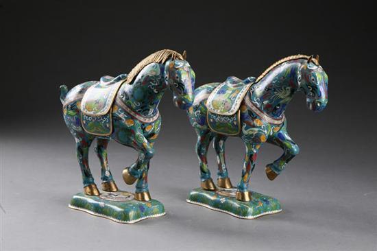 Appraisal: PAIR OF CLOISONNE HORSES China th century brass and enamel