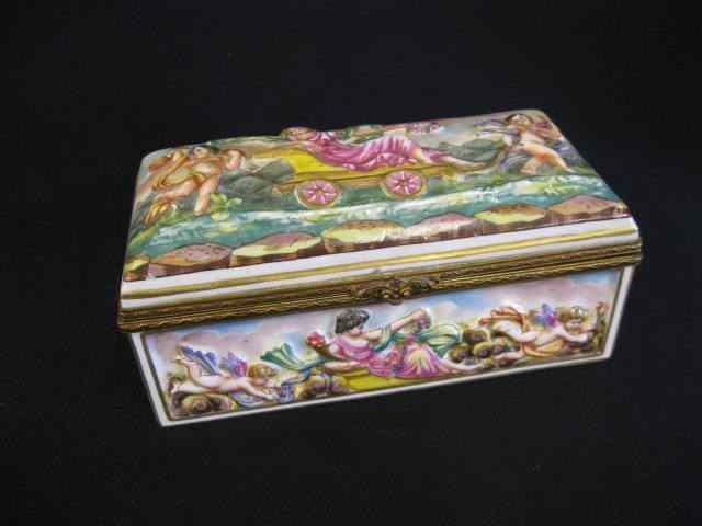 Appraisal: Capodimonte Porcelain Dresser Box rectangular maiden pulling cherub in a