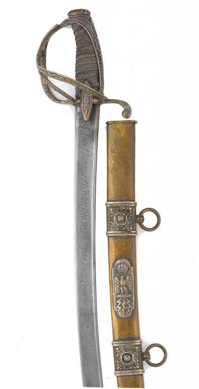 Appraisal: A FRENCH SABRE the pipe backed watered blade with clipped