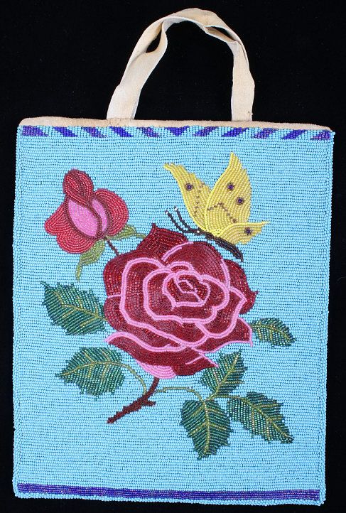 Appraisal: Montana Crow Fully Beaded Rose Flat Bag This is an