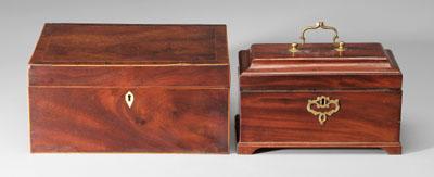 Appraisal: Two British mahogany boxes one with string and light wood