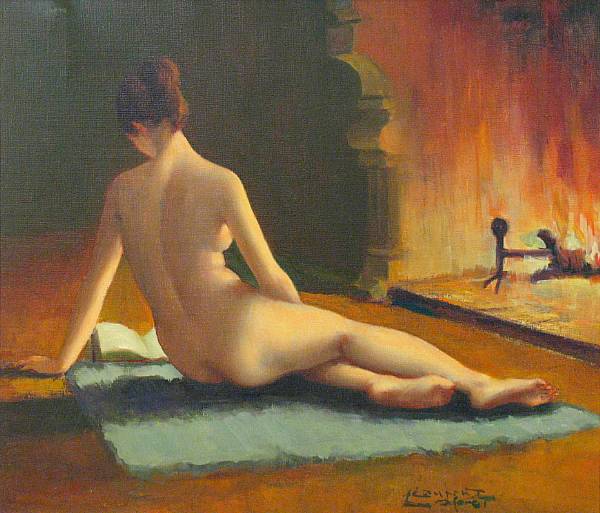 Appraisal: Laurent Lafanet th century A Reclining Nude Reading by a