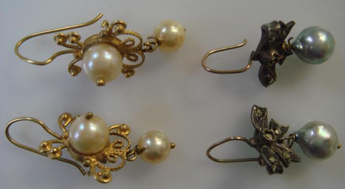 Appraisal: Gold-filled Pearl Earrings Two pair of drop earrings one pair