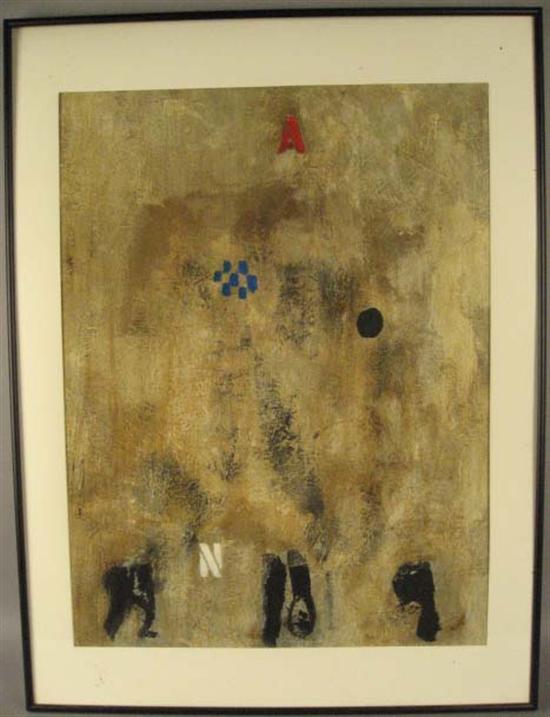 Appraisal: Unsigned Abstract Oil on Paper w blue dots H W