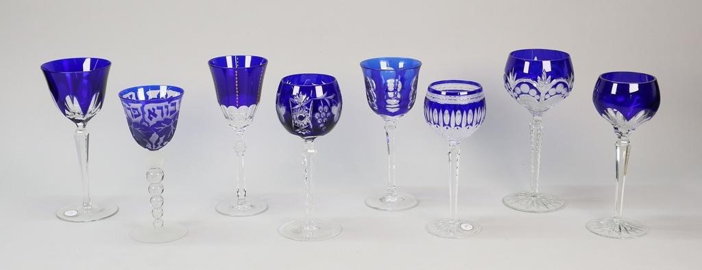 Appraisal: pieces cobalt cut to clear stemware Ajka goblets tallest H