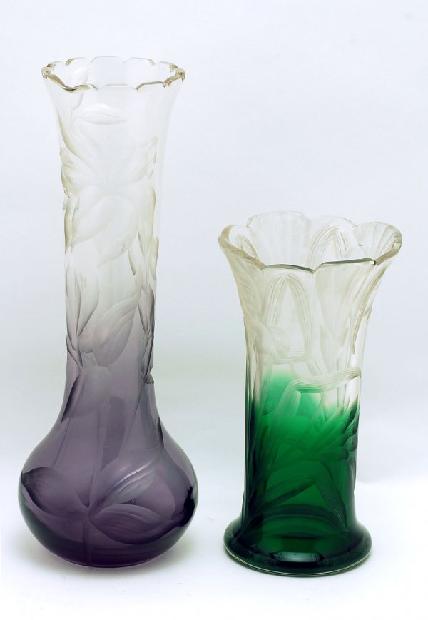 Appraisal: Two cut glass vases one graduated green to clear with