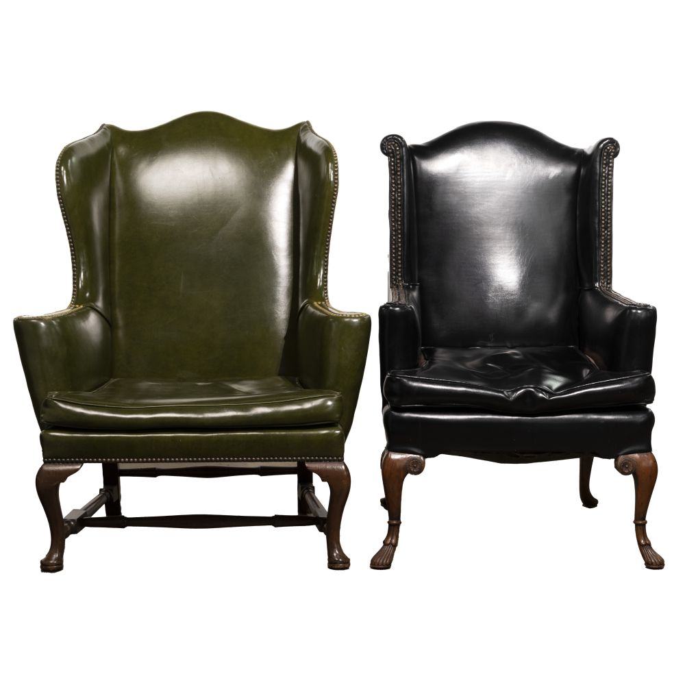 Appraisal: LEATHER WINGBACK CHAIRS chairs in black and green both having