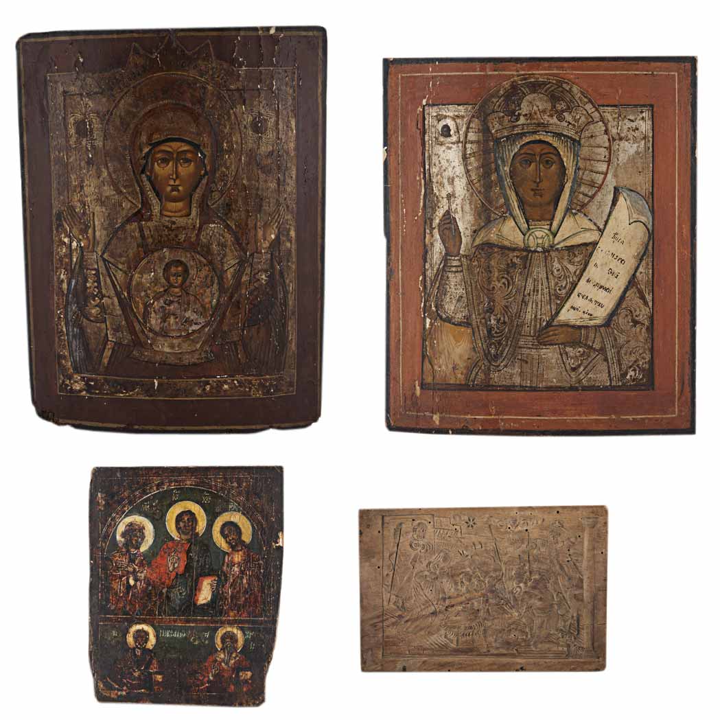 Appraisal: Group of Three Continental Polychrome Decorated Icons th th Century