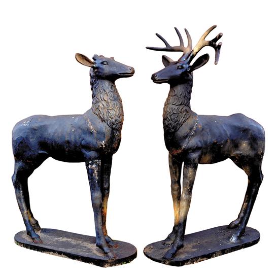 Appraisal: Continental school th century TWO DEER OF THE WOODS painted