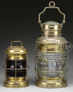 Appraisal: TWO BRASS SHIP'S LANTERNS First quarter th century American The