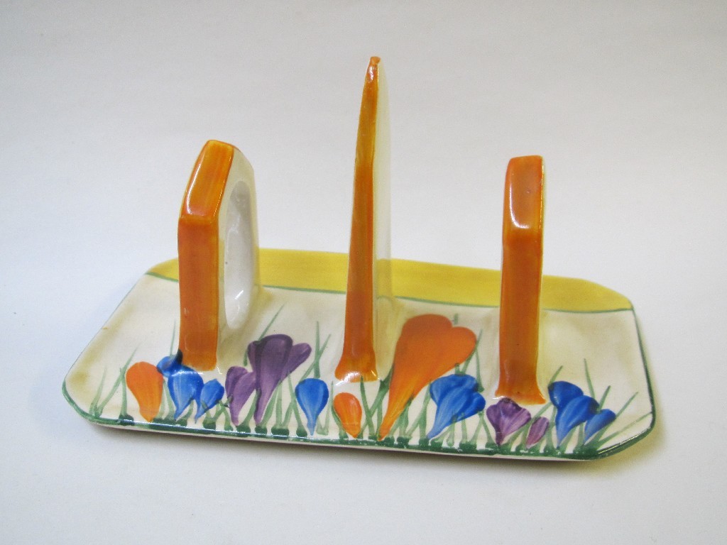 Appraisal: A Clarice Cliff toast rack painted with crocus design printed